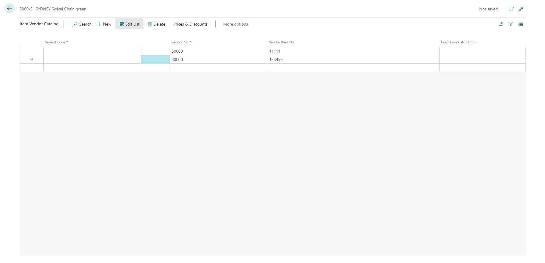 Screenshot of the Item vendor catalog window.