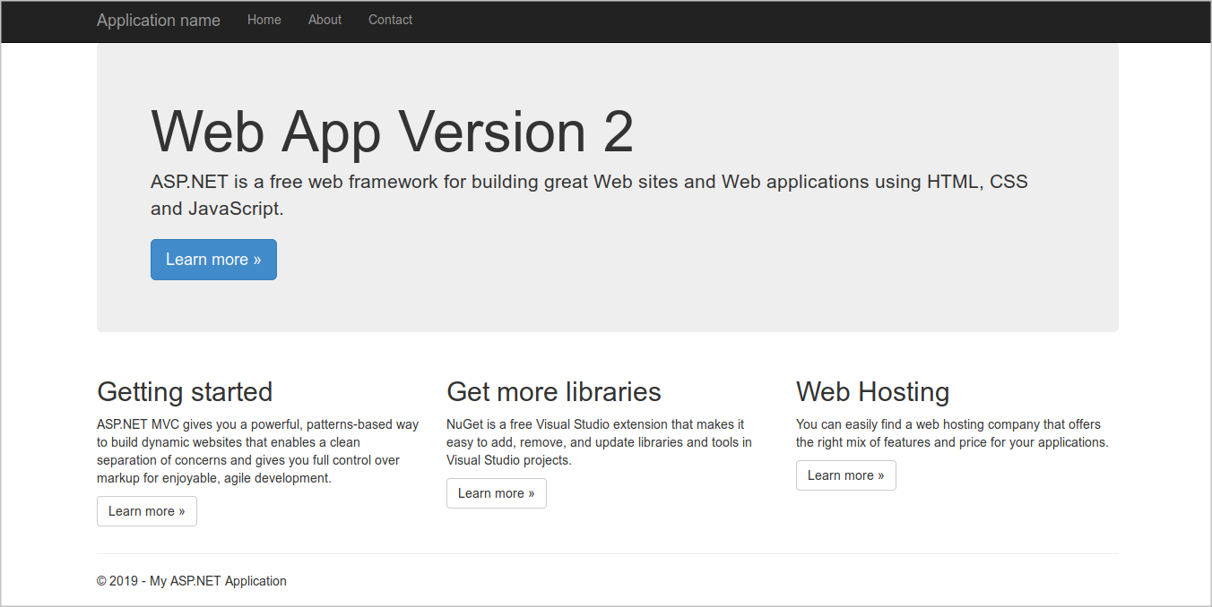 Screenshot of the updated web app in the staging slot.