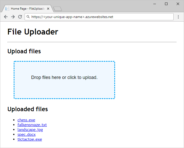 Screenshot of the FileUploader web app.