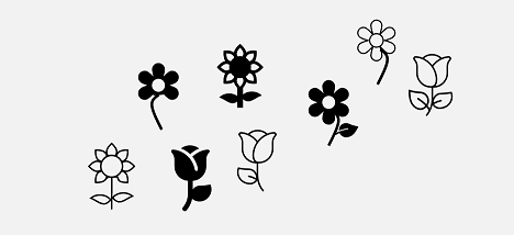 Illustration showing a collection of flowers with different numbers of petals and leaves.