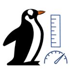 A penguin with a ruler and weighing scales
