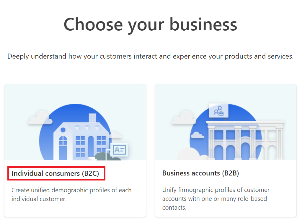 Screenshot of the business set as individual consumers.
