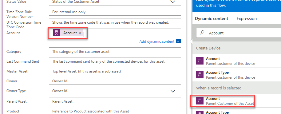 Screenshot of Account set to Account and When a record is selected set to Account.