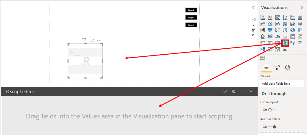 Select R visual from visualization pane
