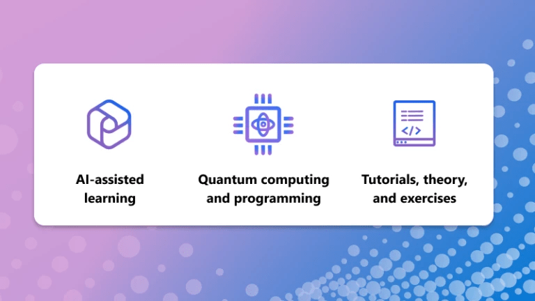 Art diagram showing that Azure Quantum offers tutorials, samples, AI.