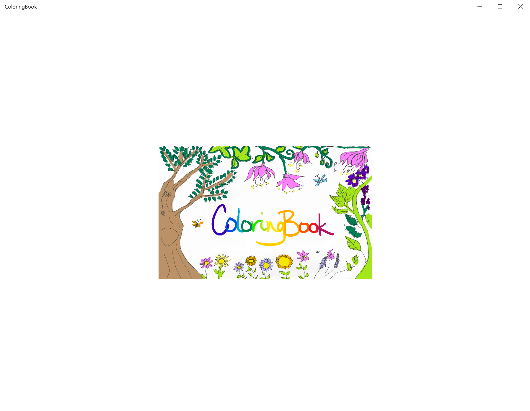 Screenshot of the Windows coloring book loading screen. It displays a fully colored page.