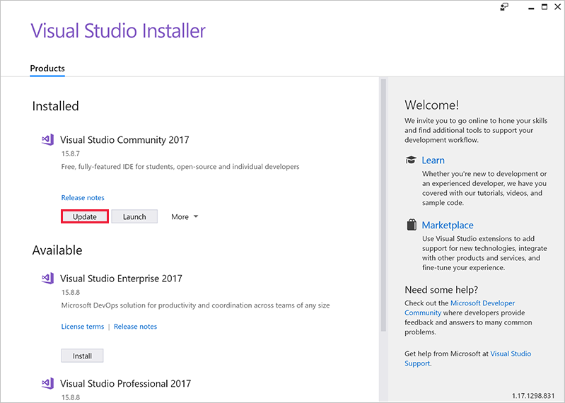 Visual Studio Installer.