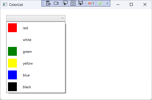 Screenshot of sample app showing color list in a ComboBox.