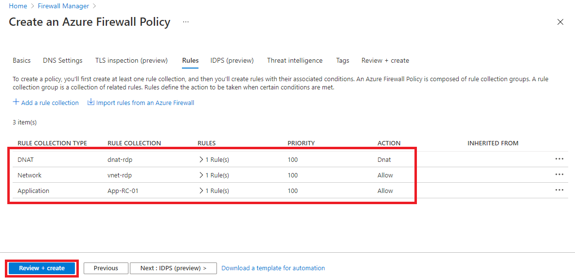 List rule collections in the firewall policy