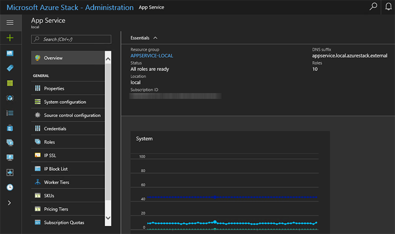 App Service in Azure Stack Hub administrator portal.