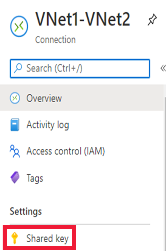 Screenshot showing the Shared Key option.