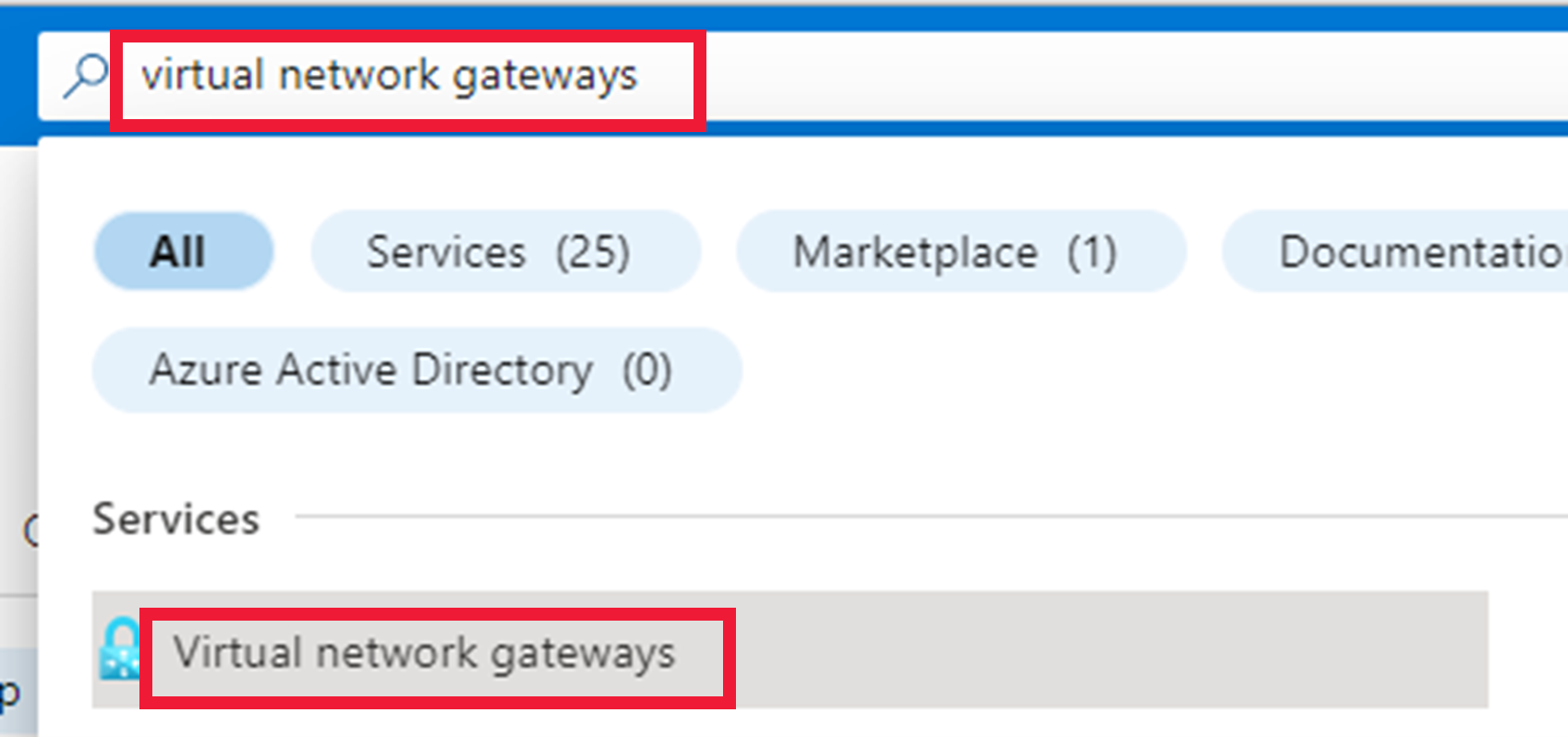 Screenshot showing the virtual gateway service.