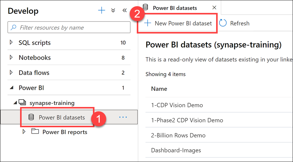Select the New Power BI dataset option