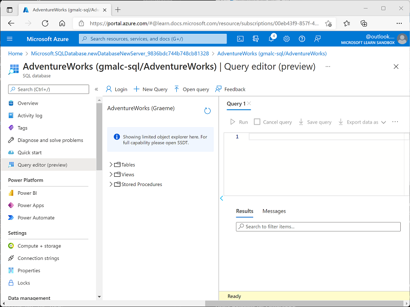 Screenshot of the Azure portal showing the query editor.