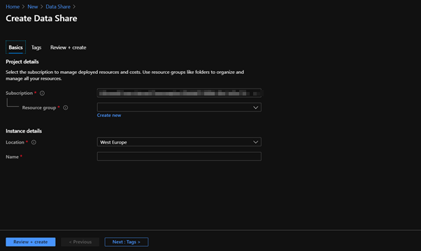 Provisioning Product Settings for Azure Data Share