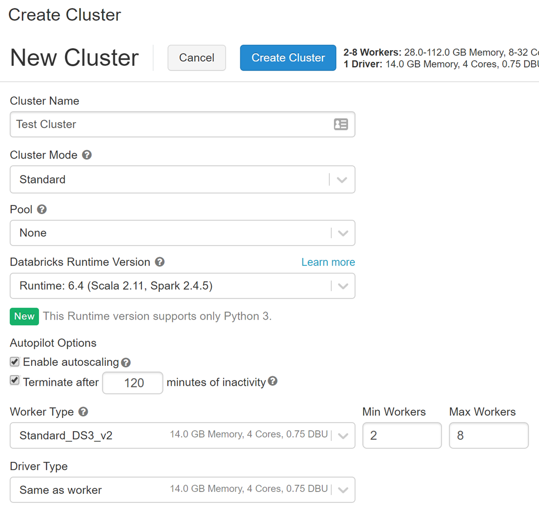 Create a cluster in Azure Databricks.