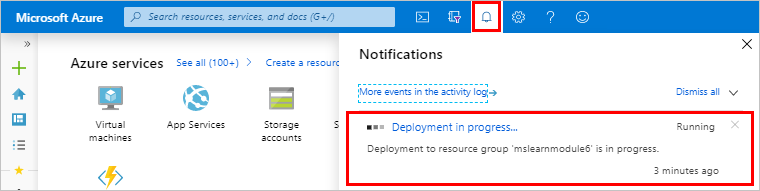 The deployment in progress notification in the Azure portal.