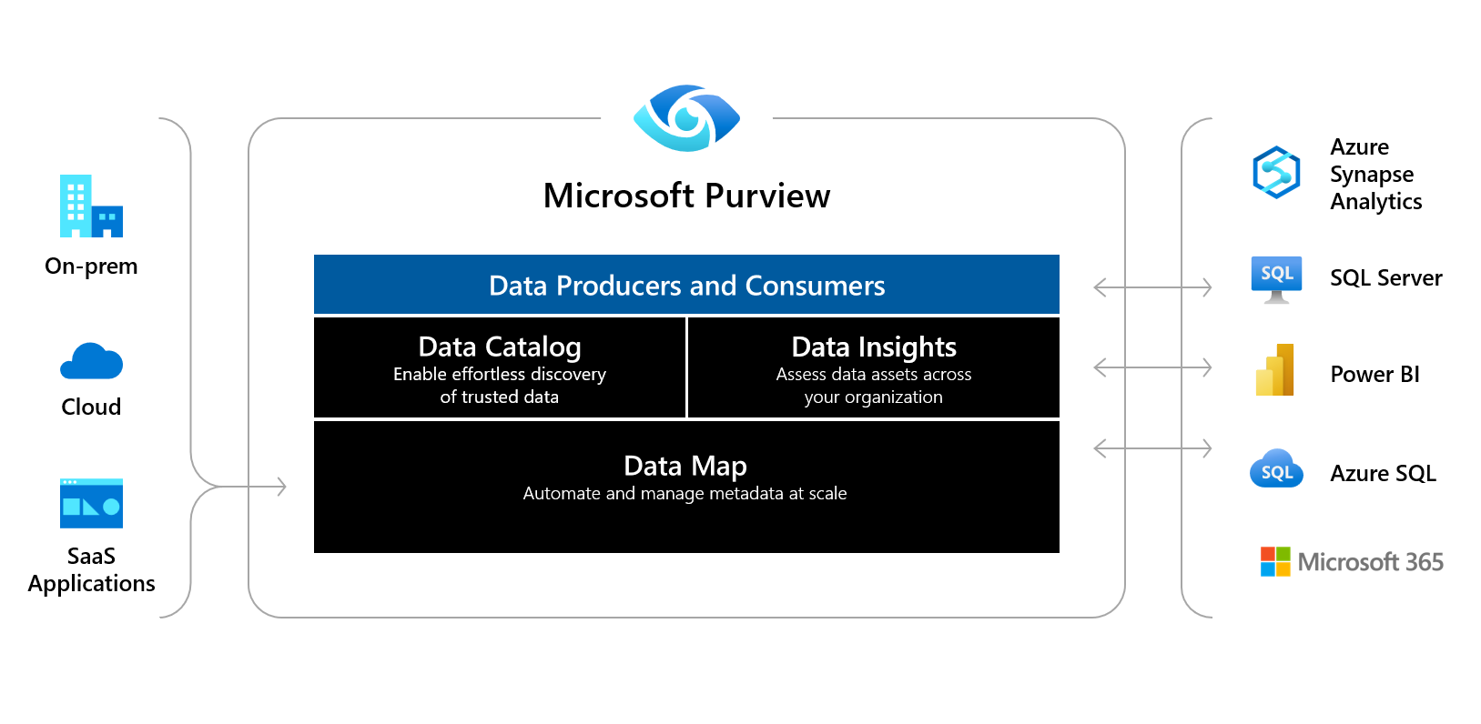 Diagram that shows high level architecture of Microsoft Purview.