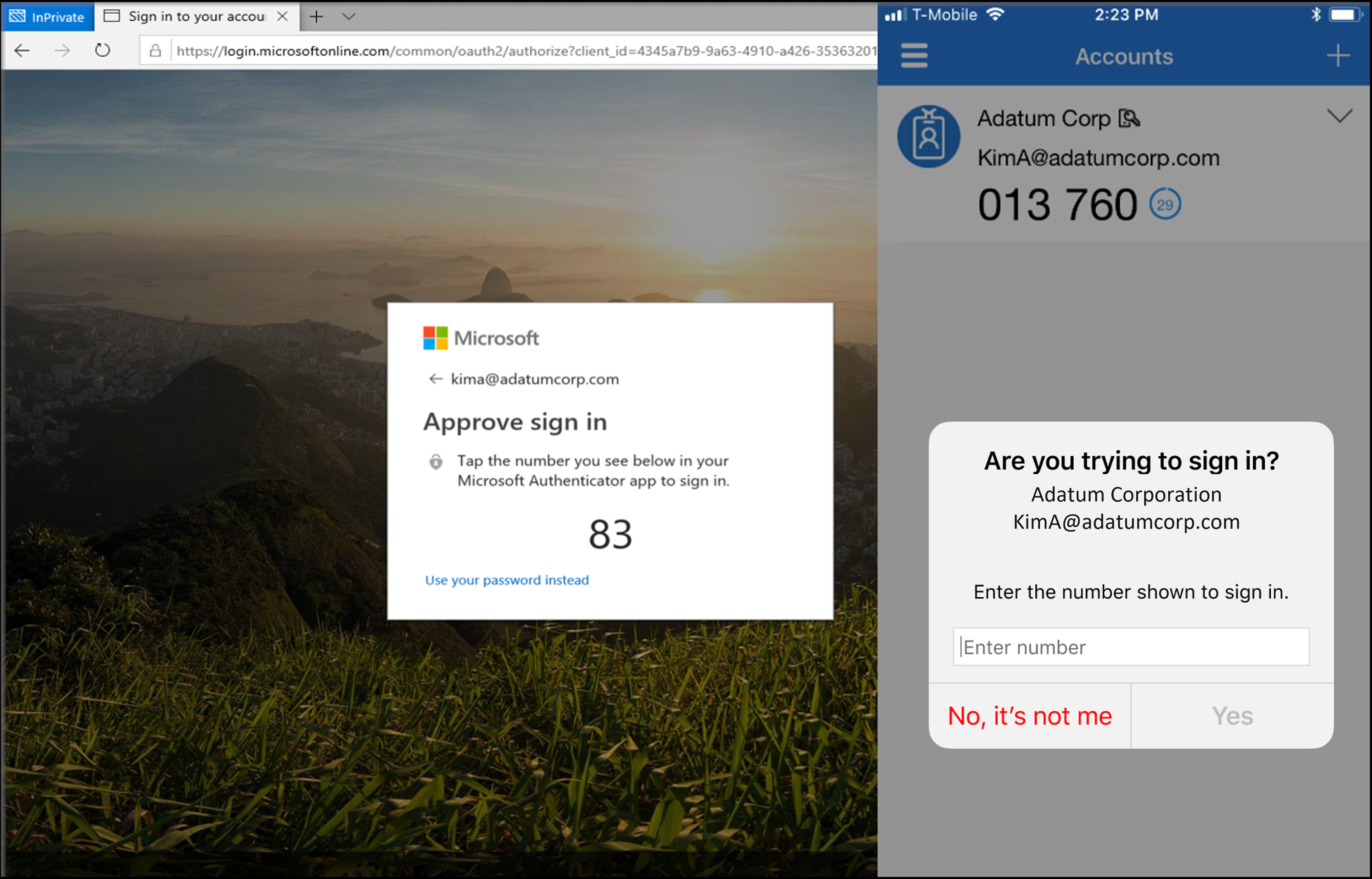 Screen capture of Microsoft authenticator sign-in request