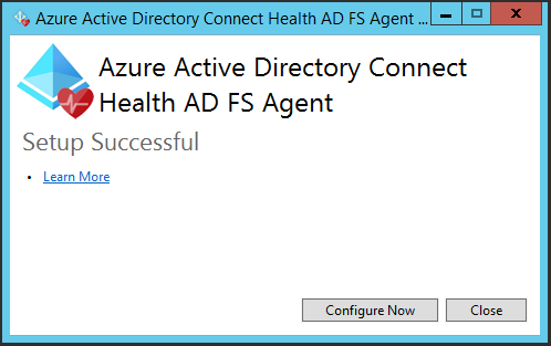 Screenshot of the installation window for the confirmation message for the Microsoft Entra Connect Health AD FS agent installation.