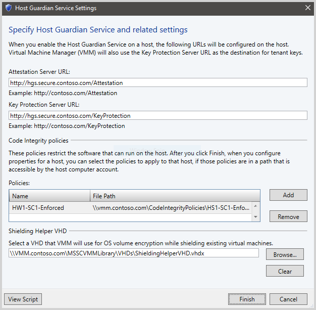 Screenshot of the HGS settings menu in VMM for adding the KPS URL for a host.