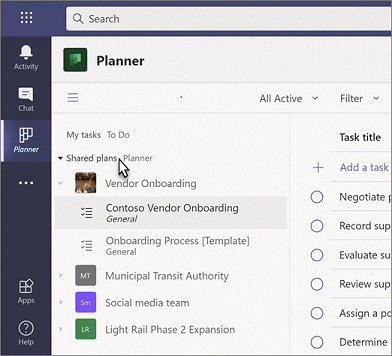 Shared plans section within tasks