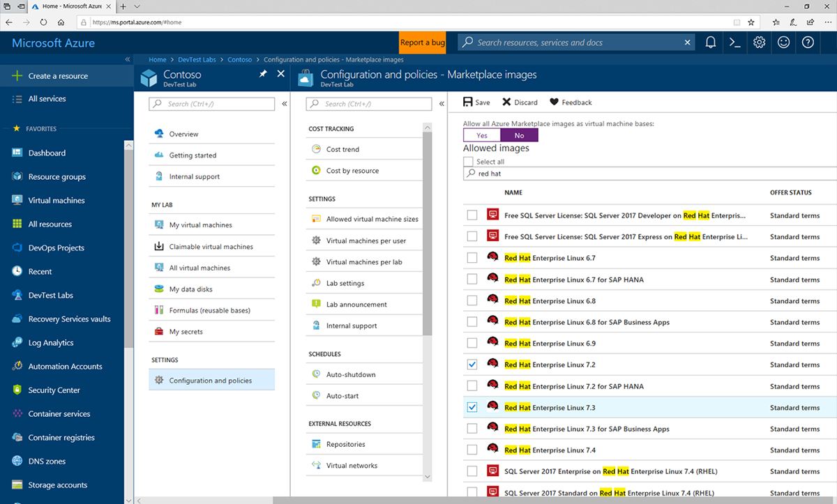Screenshot of Azure Lab Services