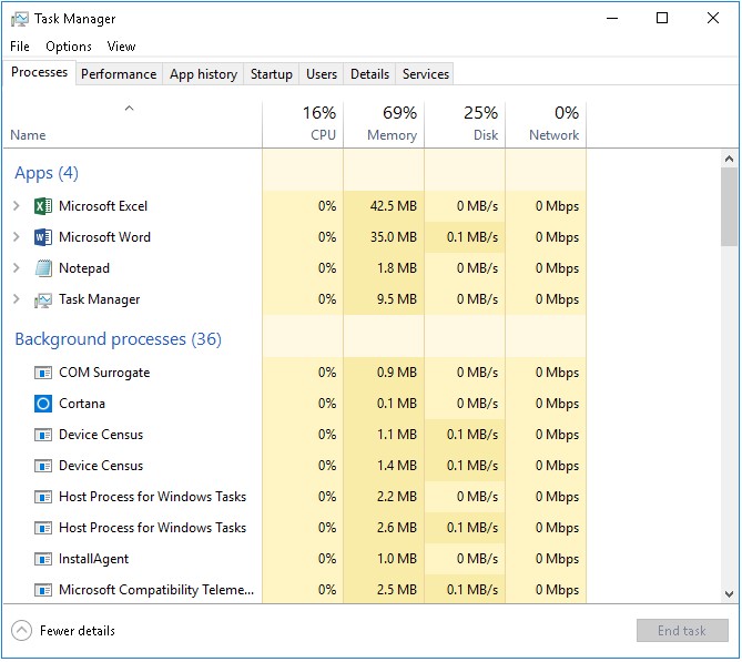 Screenshot of the Task Manager screen.