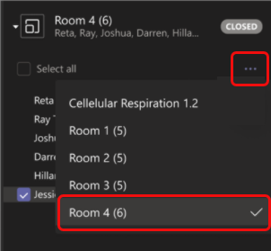 select a room to move participant to