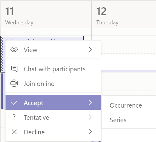 image showing calendar with ability to accept or decline meeting