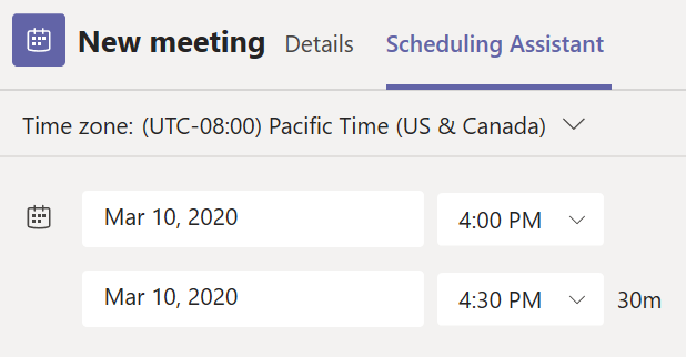 new meeting details in scheduling assistant