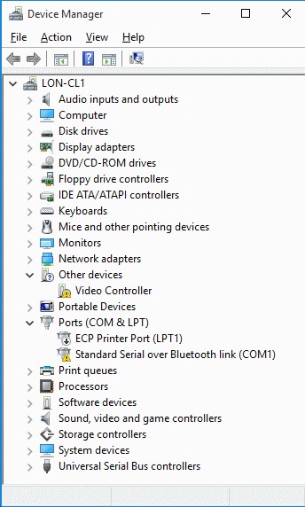 Screenshot of the Device Manager screen.