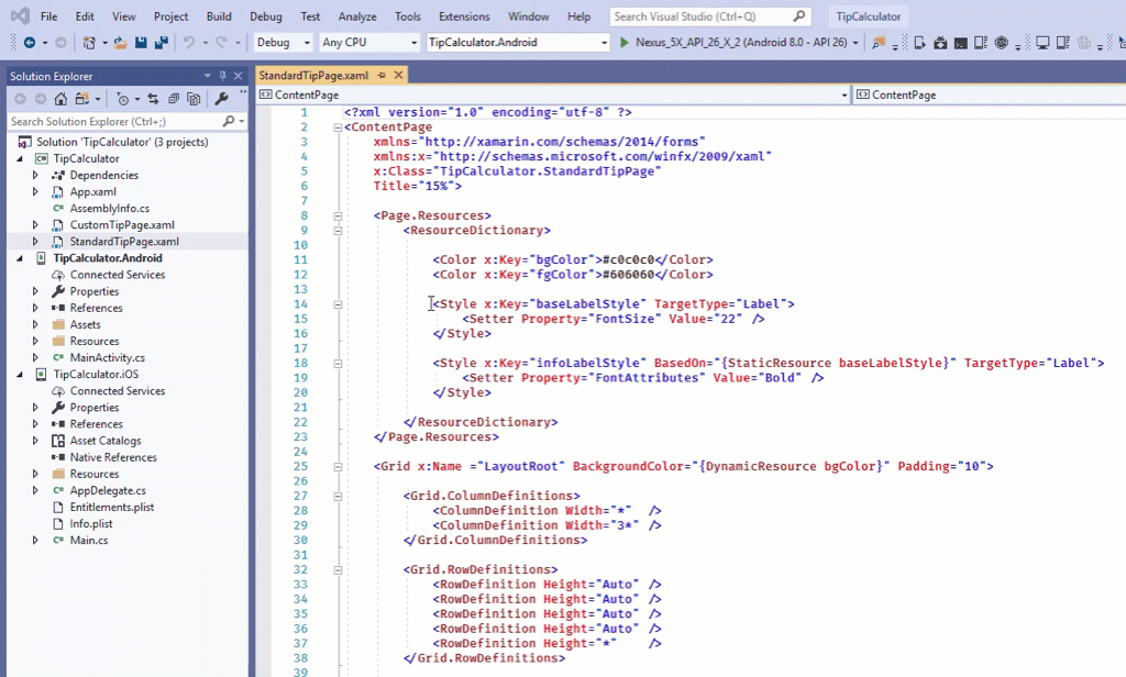 Screen recording of Visual Studio showing moving the style XAML element from StandardTipPage.xaml to App.xaml.