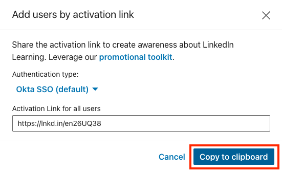 Copy activation link