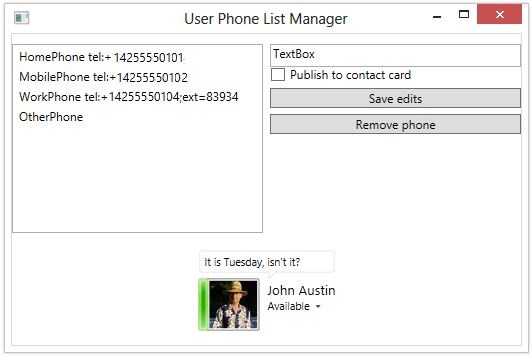 Screen shot of a phone manager sample