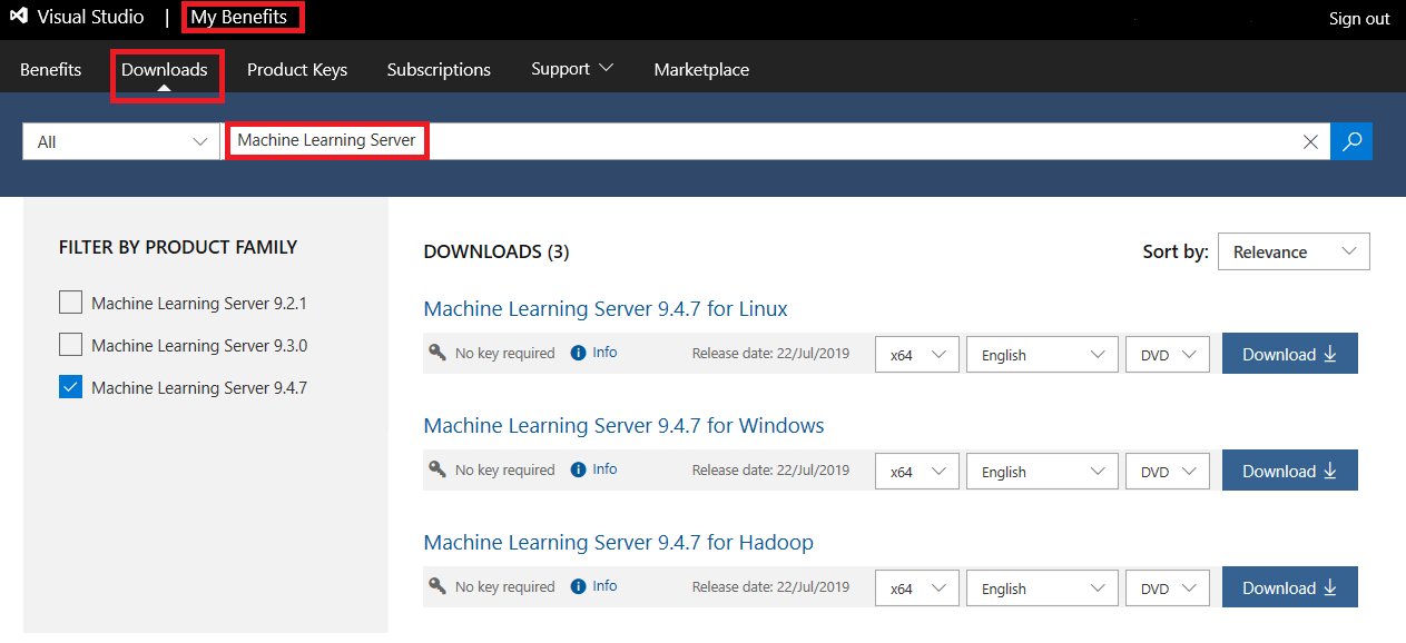 Picture of Microsoft Machine Learning Server tools.