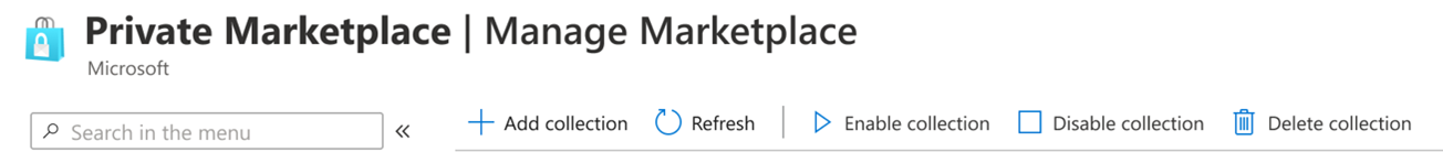 Shows the Manage Marketplace action bar with enable and disable collection buttons.