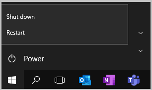 Shutdown and restart in the Windows Start menu