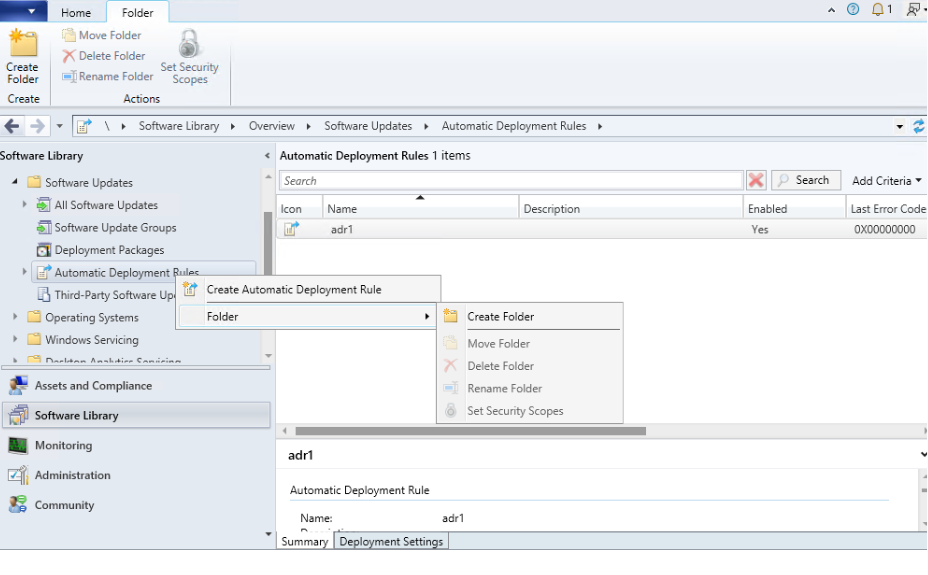 Folders for Automatic Deployment Rules (ADRs) - Configuration Manager Technical Preview 2204