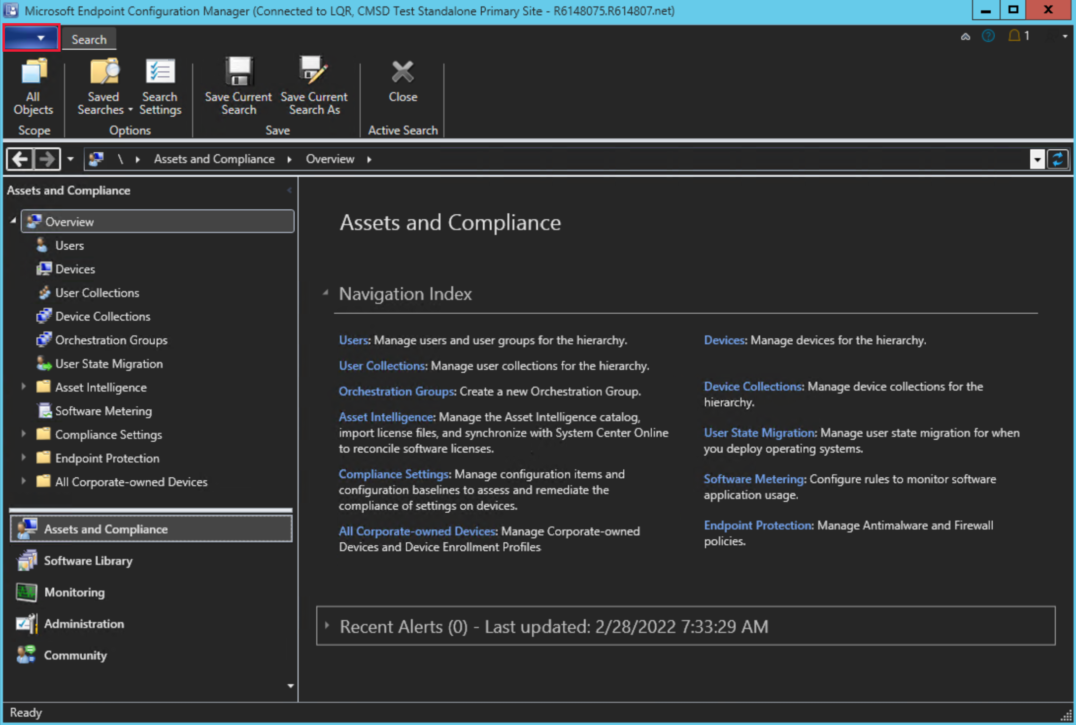 Screenshot of the Configuration Manager using the dark theme for the console. The 'Switch console theme' option is displayed in the upper right corner of the image.