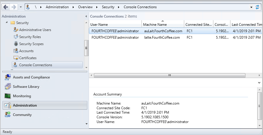 View Configuration Manager console connections.