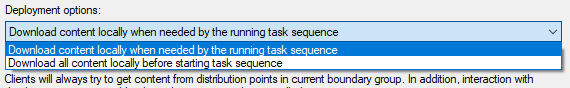 Deploy task sequence, two deployment options