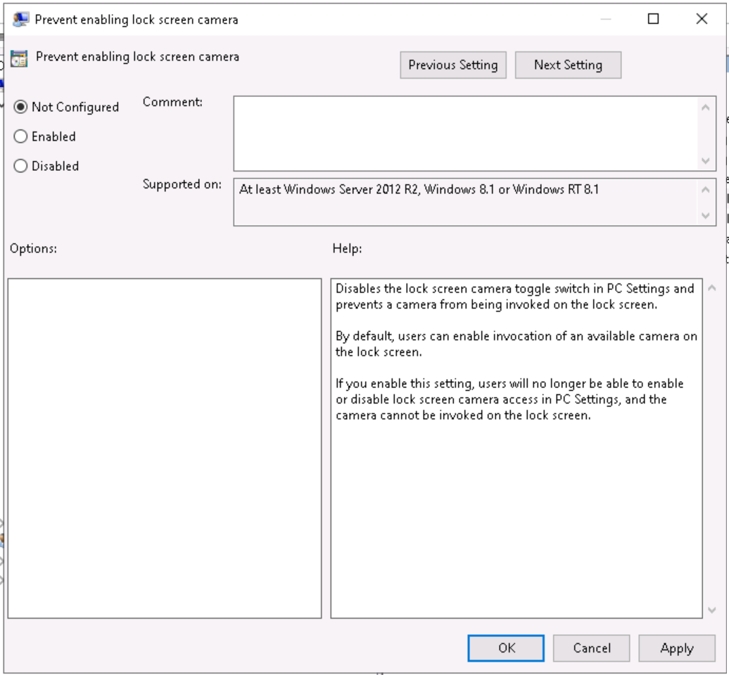 See the Computer configuration setting options in group policy