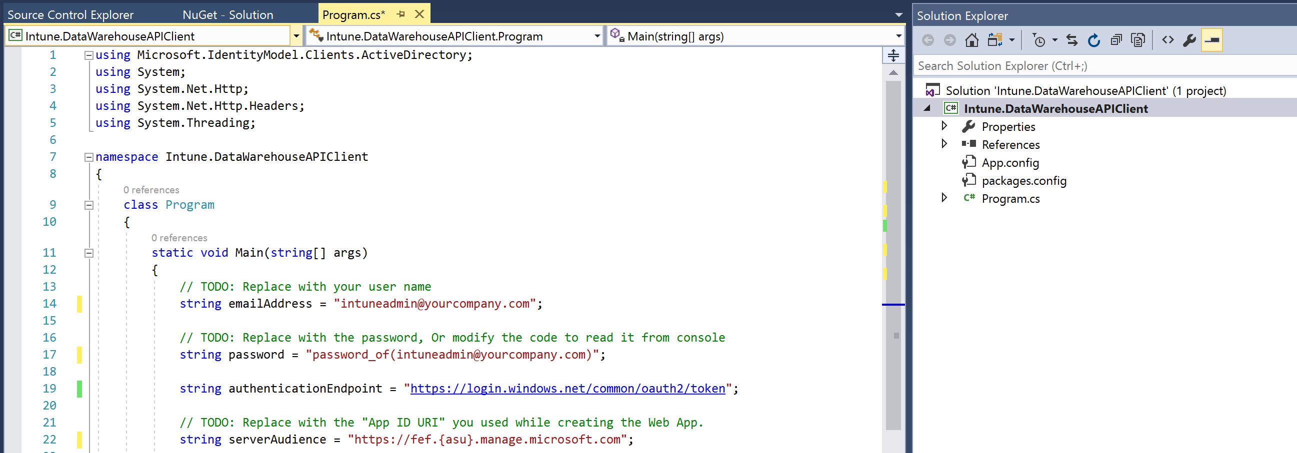 Program.cs and Solution Explorer in Visual Studio