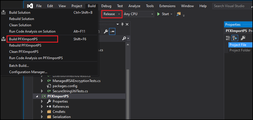 Visual Studio Build option