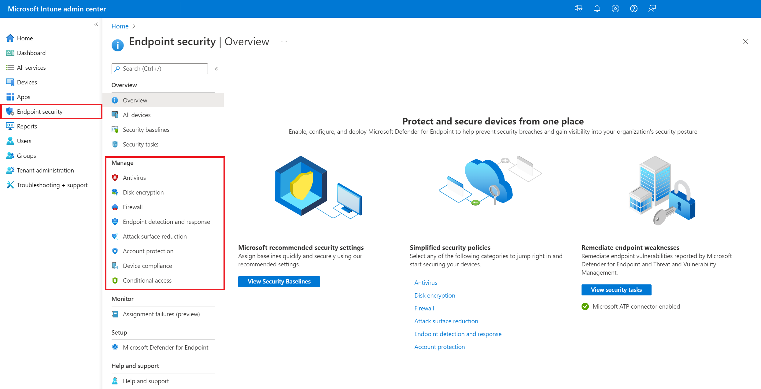 Managing Endpoint security policies in the Microsoft Endpoint Manager admin center
