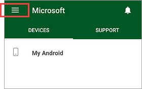 Screenshot of Company Portal app, highlighting the menu button.