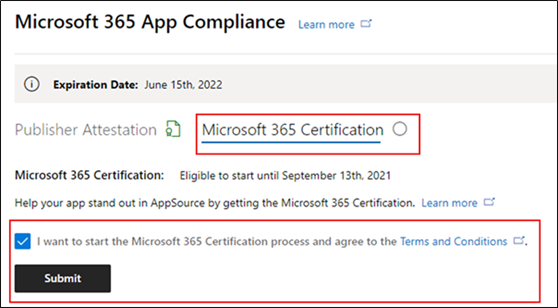 Begin M365 App Certification