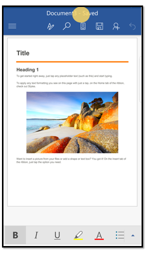 Figure 2 Editing a file in Office for Android