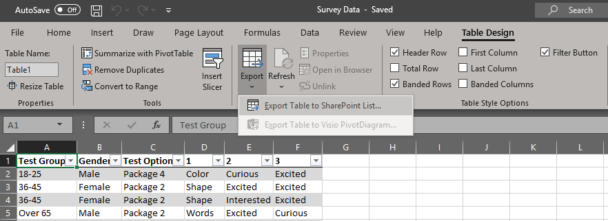Export Table to SharePoint list...